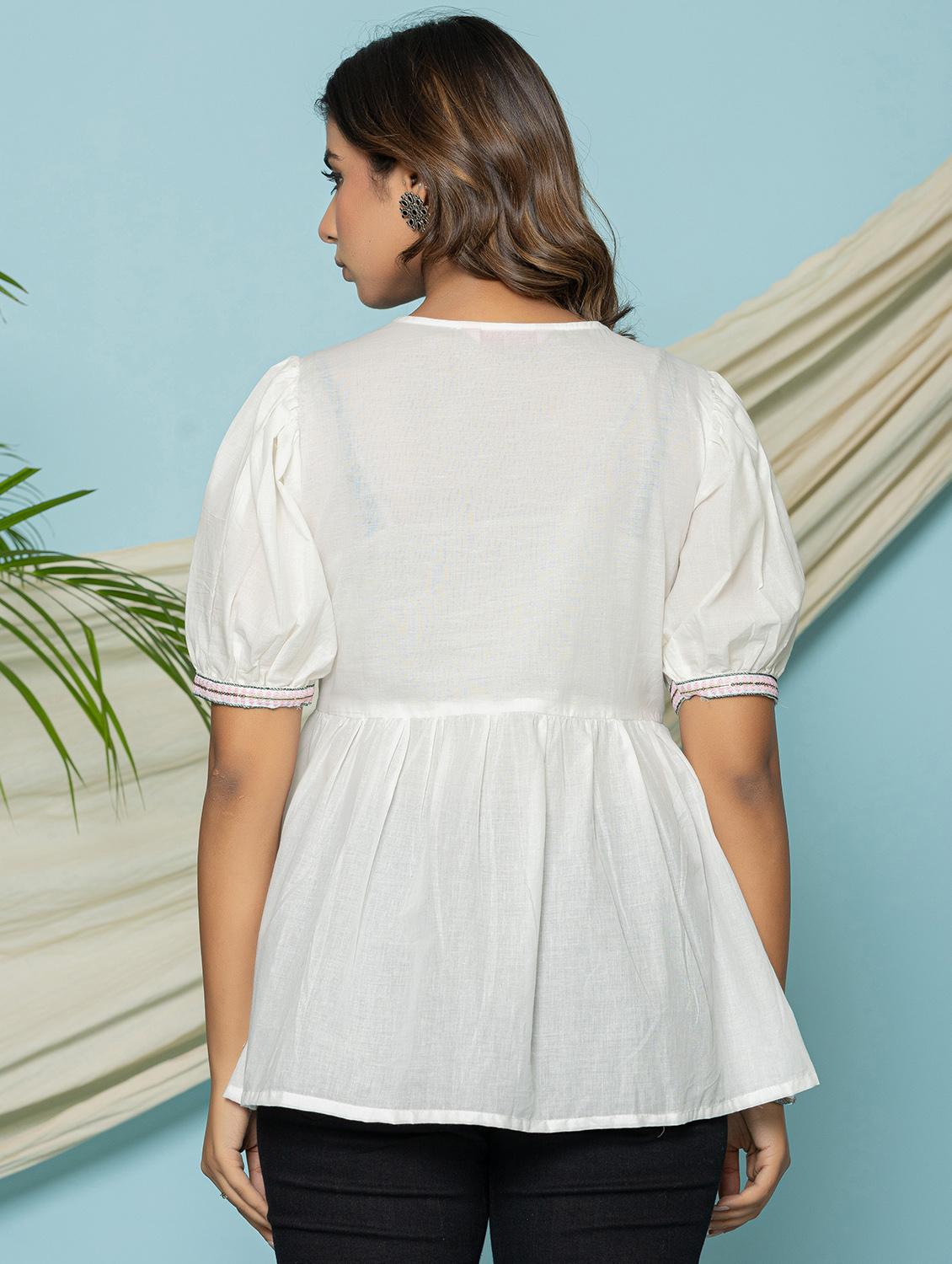 women solid with work puff sleeve ethnic top - 21994524 -  Standard Image - 1