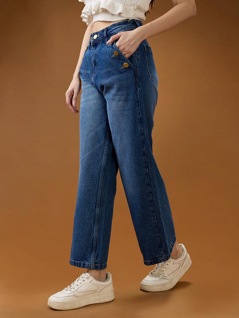 globus women mid blue cotton whiskers effect mid-rise wide leg denim jeans - 21994527 -  Standard Image - 1