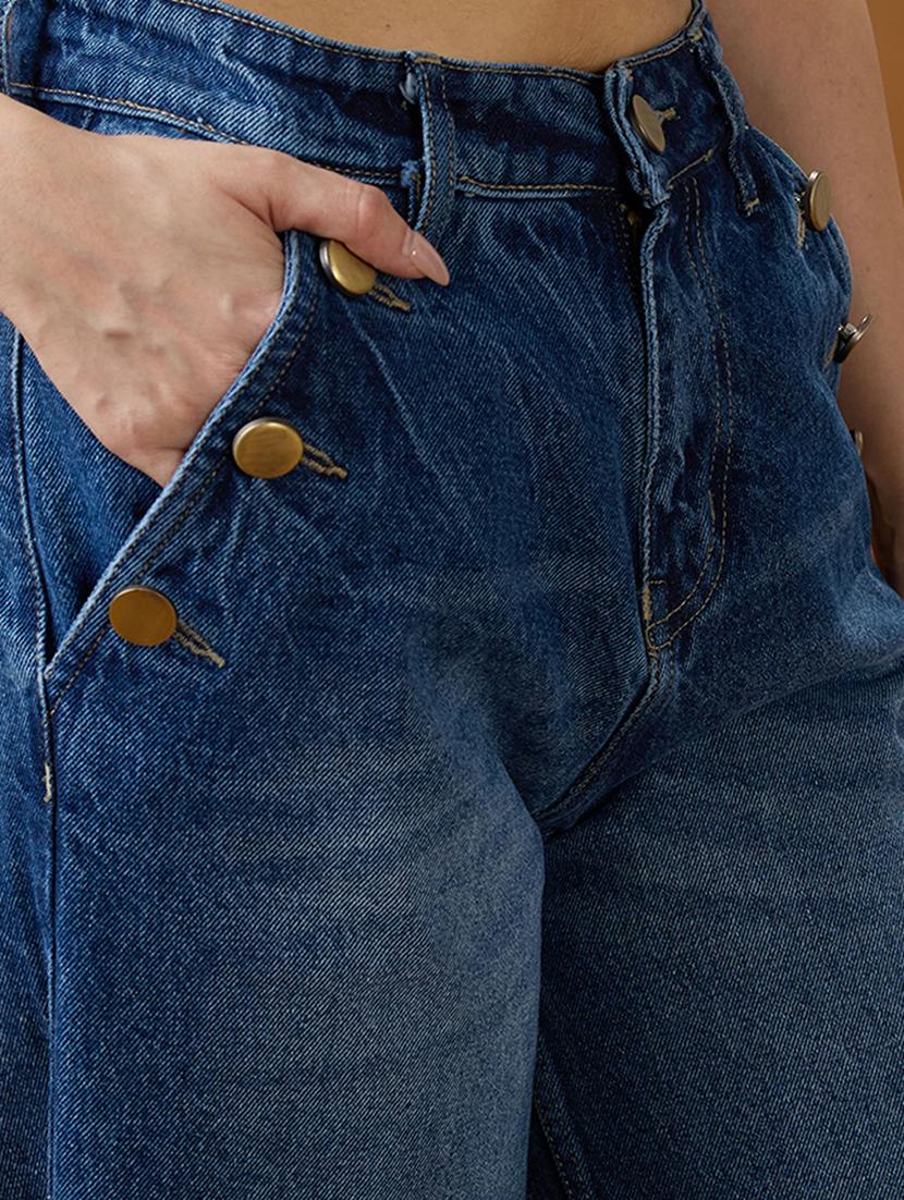 globus women mid blue cotton whiskers effect mid-rise wide leg denim jeans - 21994527 - Standard Image - 4