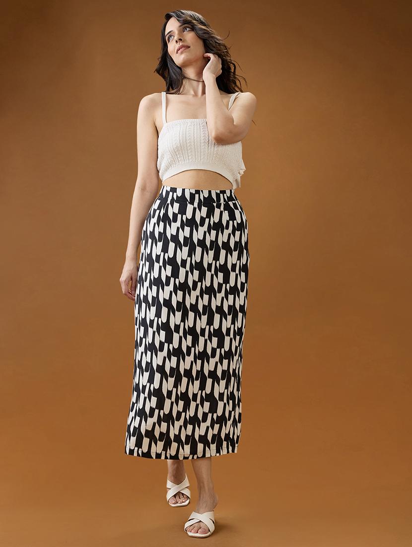 globus women black & white abstract mid-rise back slit straight midi skirt - 21994534 -  Standard Image - 1