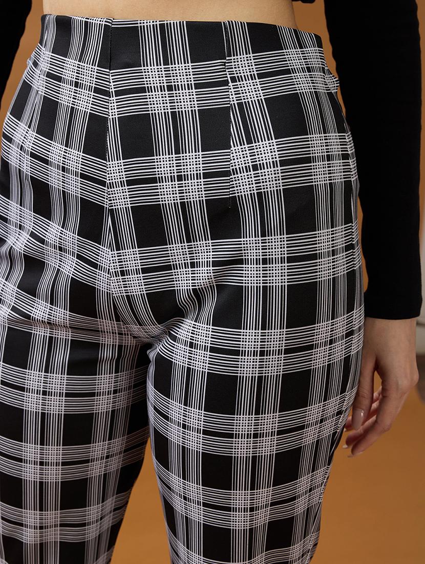 globus women black checkered mid rise flared trousers - 21994542 - Standard Image - 4