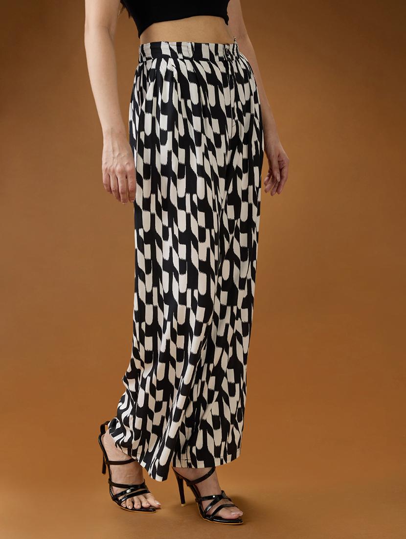 globus women black & white abstract print mid rise relaxed fit trousers - 21994545 -  Standard Image - 1