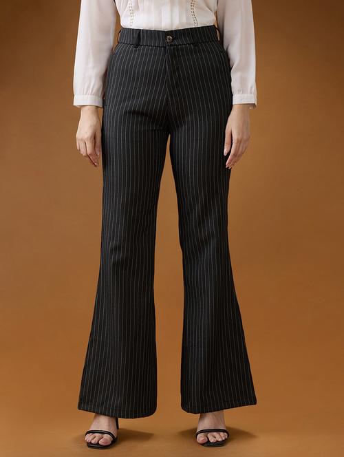 globus women grey striped mid rise tapered fit bootcut formal trousers - 21994546 - Standard Image - 0