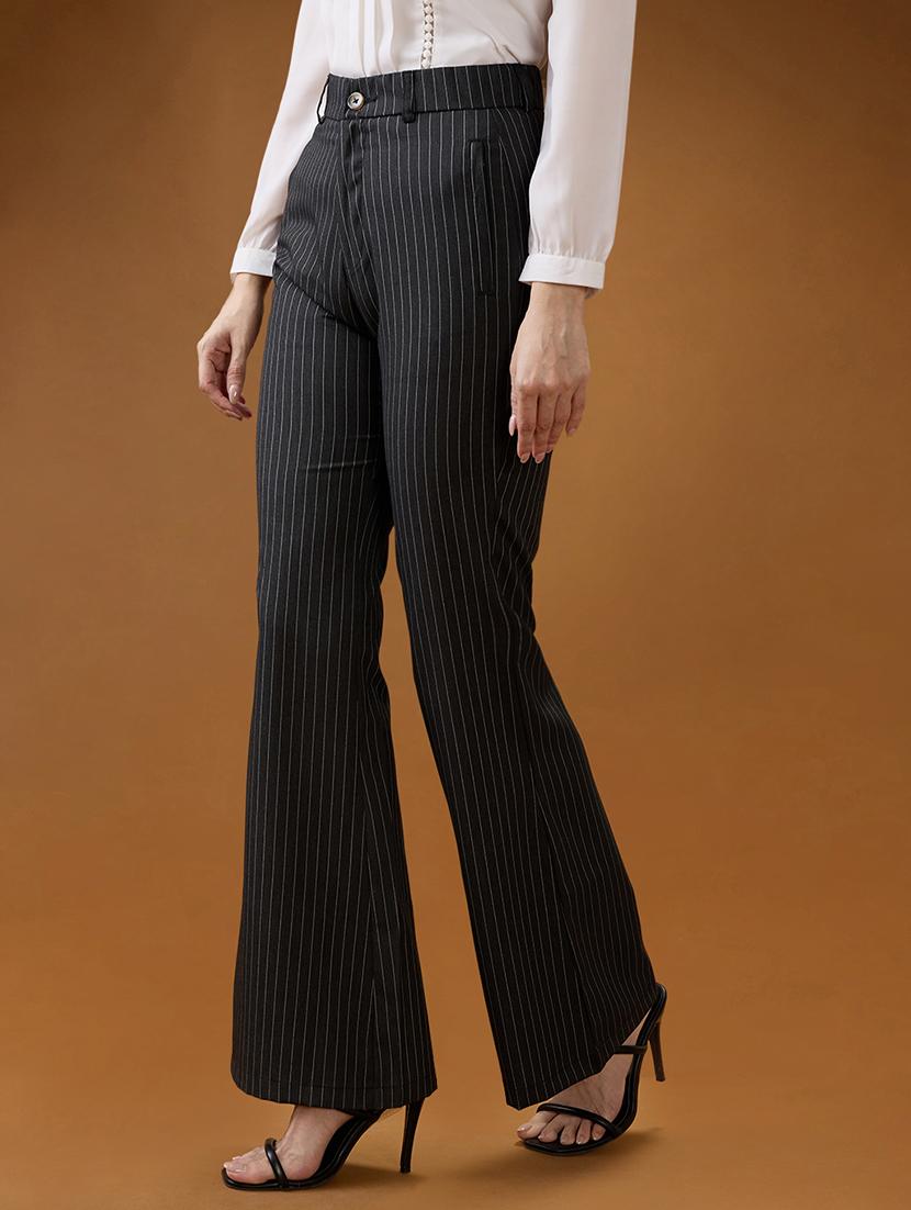 globus women grey striped mid rise tapered fit bootcut formal trousers - 21994546 -  Standard Image - 1