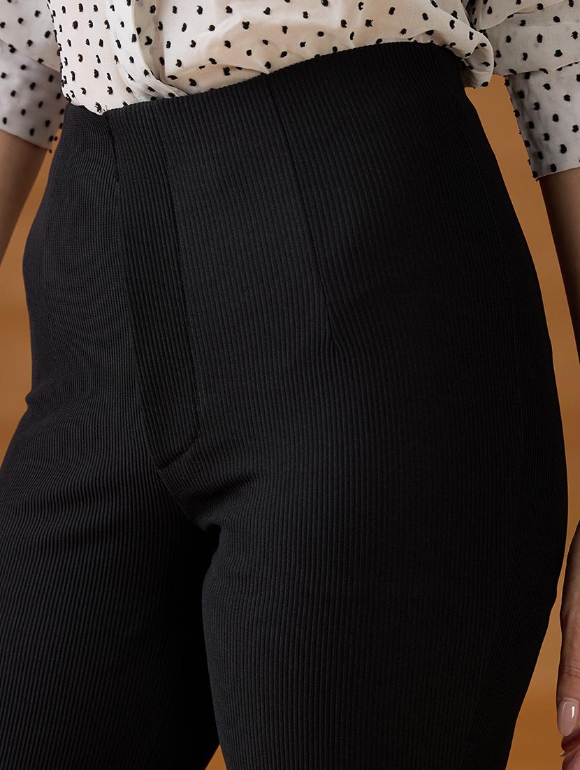 women solid high rise globus women black striped mid rise straight fit trousers trouser - 21994547 - Standard Image - 4