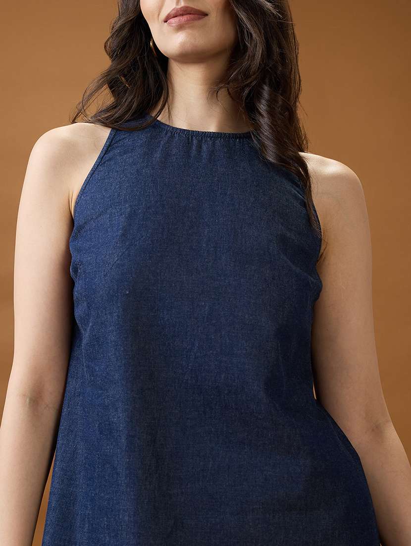 globus women dark blue round neck sleeveless solid a-line maxi dress - 21994559 -  Standard Image - 4