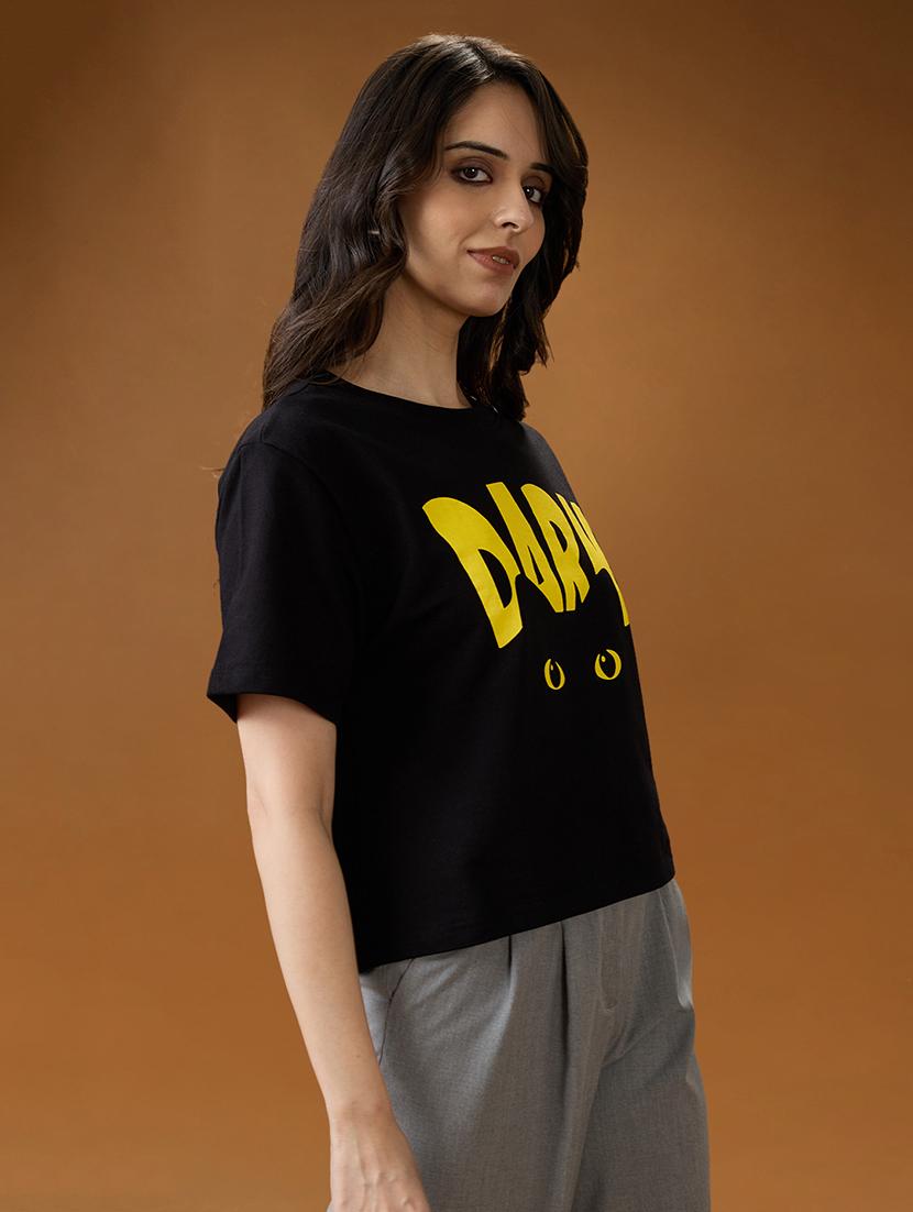 women black printed short sleeve boxy t-shirt - 21994569 -  Standard Image - 1