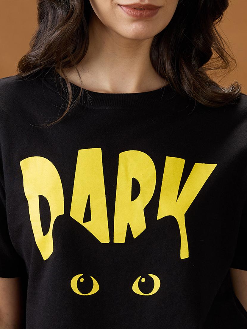 women black printed short sleeve boxy t-shirt - 21994569 - Standard Image - 4