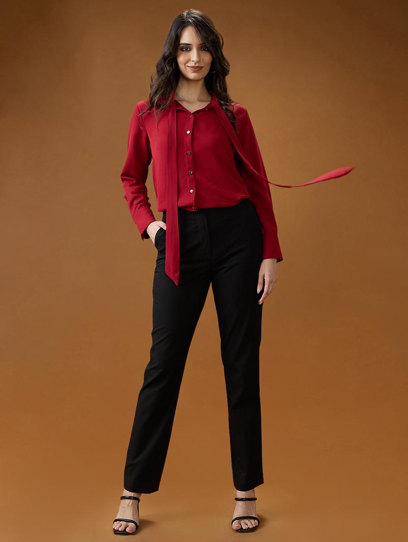 globus women red collared neck tie detail cuff sleeves party shirt - 21994571 - Standard Image - 4
