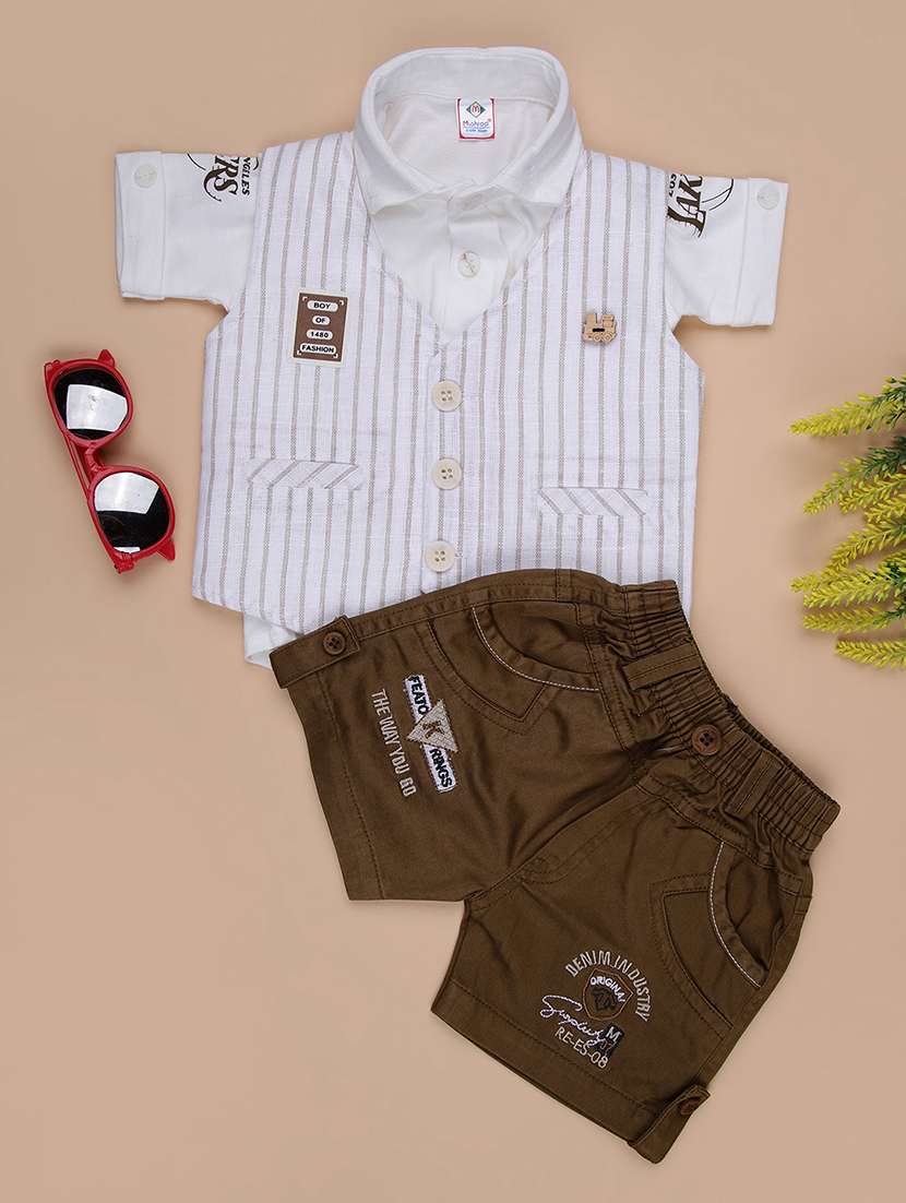 boys striped shirt & shorts casual wear set