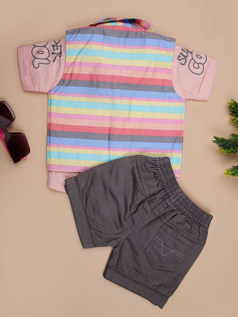 boys striped shirt & shorts casual wear set - 21994602 -  Standard Image - 1
