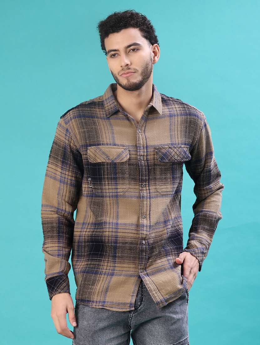 men checkered long sleeve regular fit casual shirt - 21994728 -  Standard Image - 1