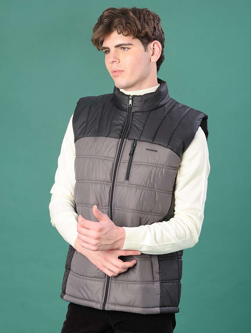men color block sleeveless regular fit puffer jacket - 21994735 -  Standard Image - 1