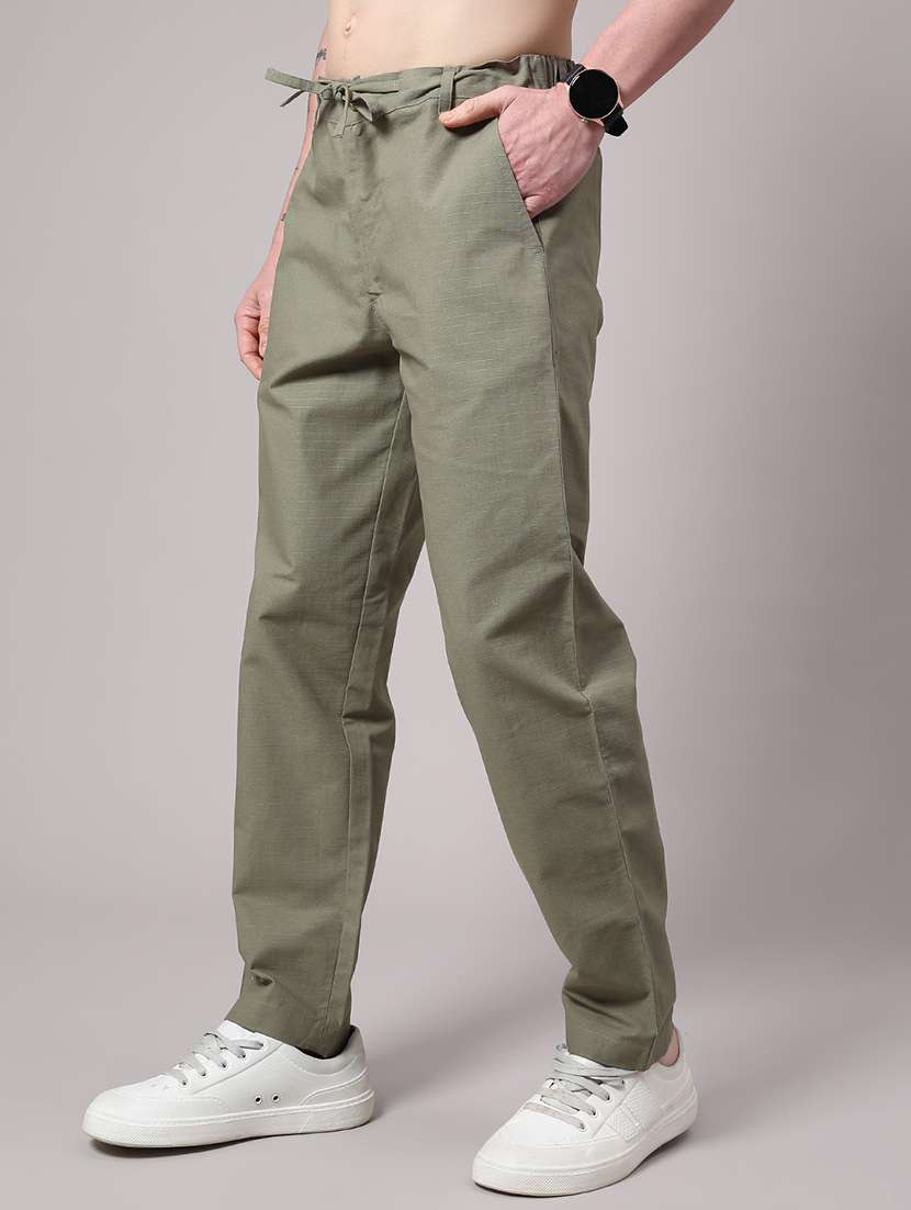 men olive cotton chinos casual trouser