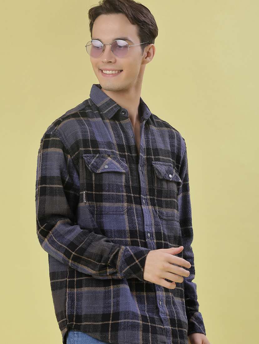 men checkered long sleeve regular fit casual shirt