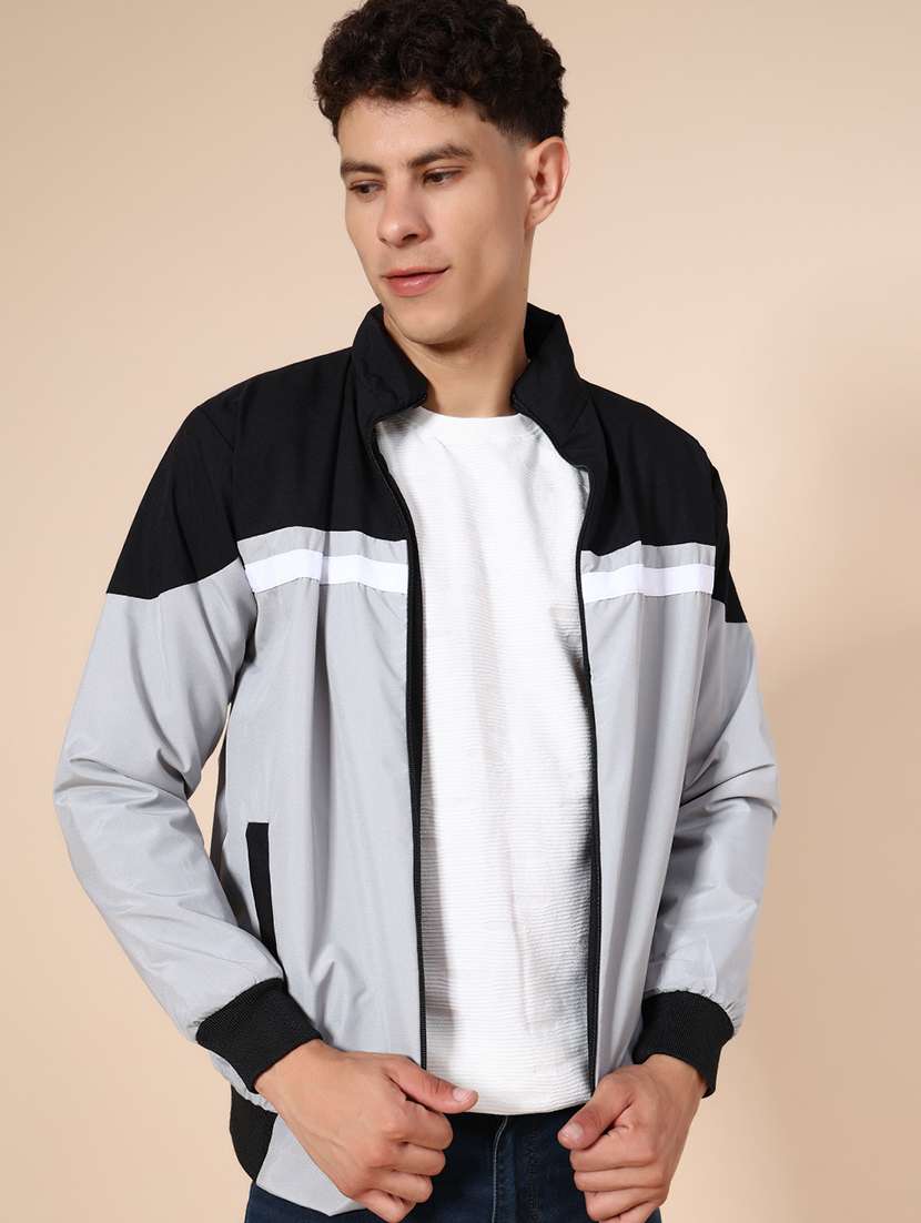 men color block long sleeve casual jacket