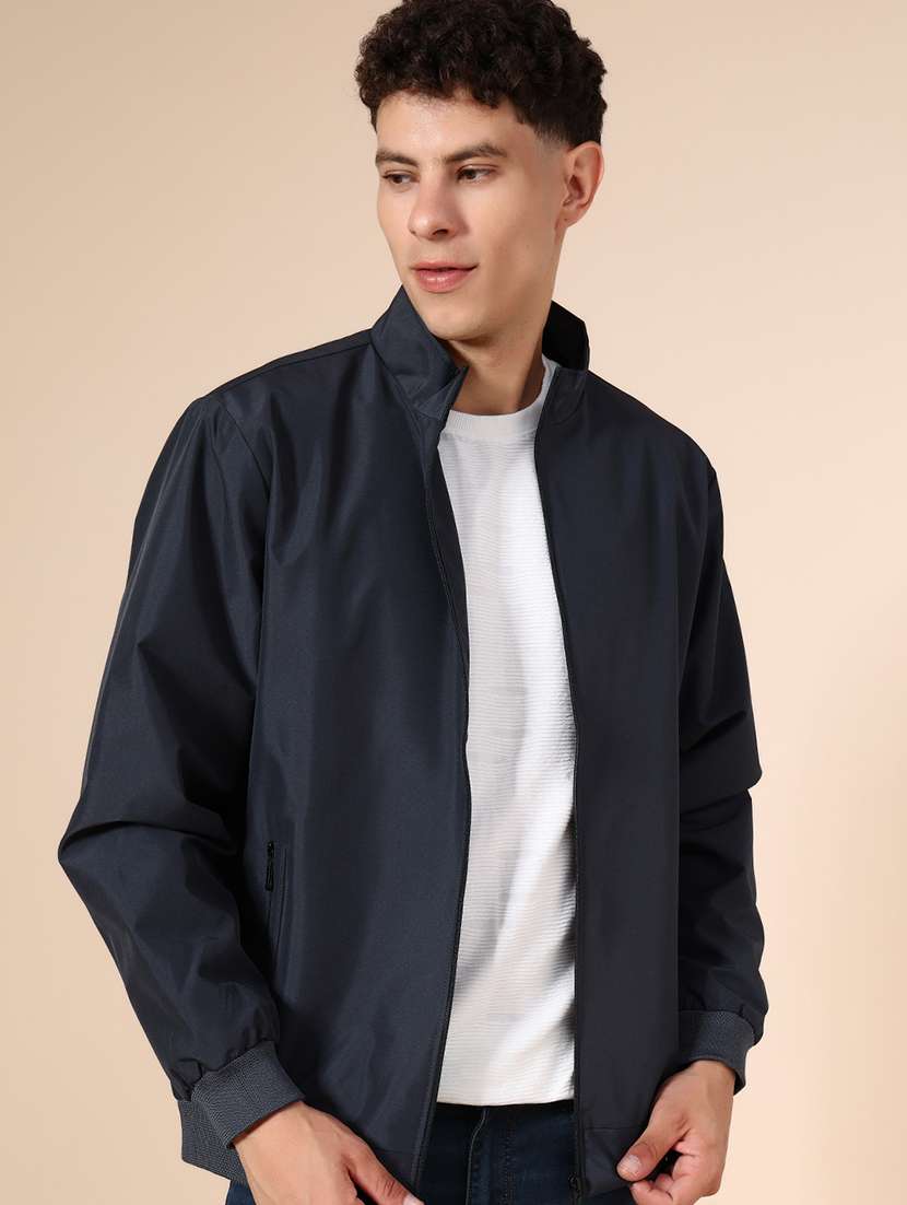 men solid long sleeve casual jacket