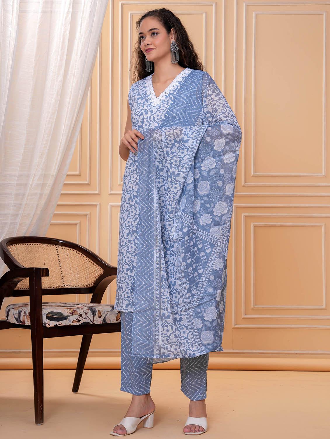 women floral printed sleeveless kurta pant with dupatta set - 21995108 -  Standard Image - 1