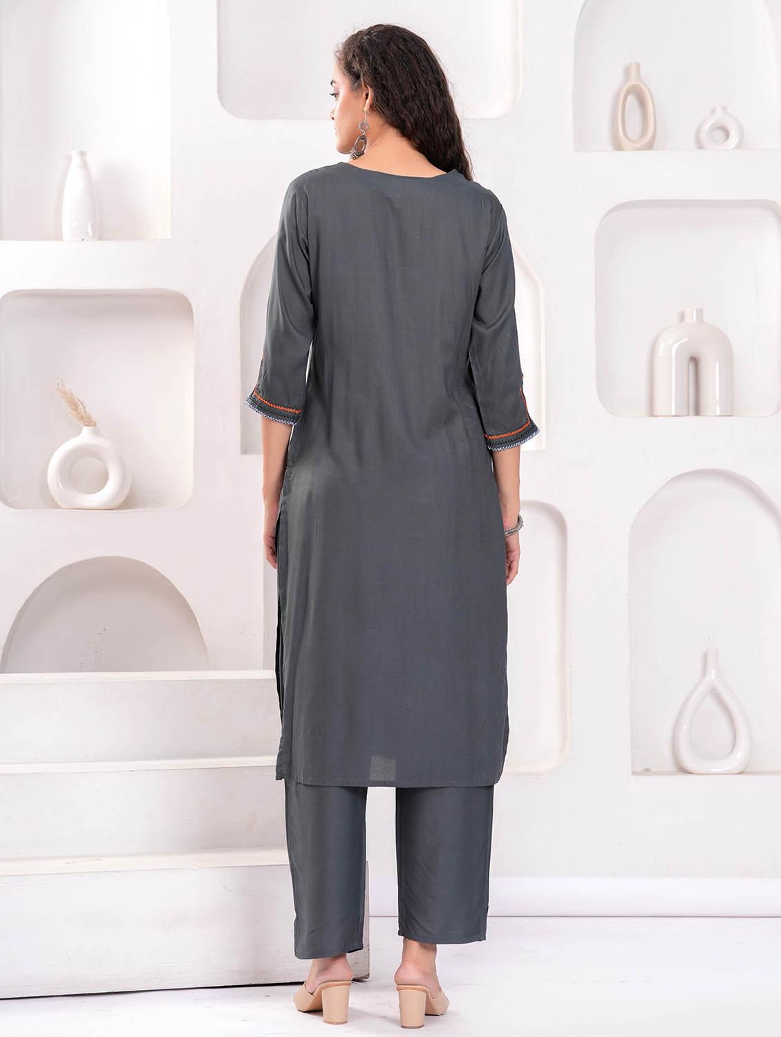 women embroidered kurta and pant set - 21995170 - Standard Image - 4