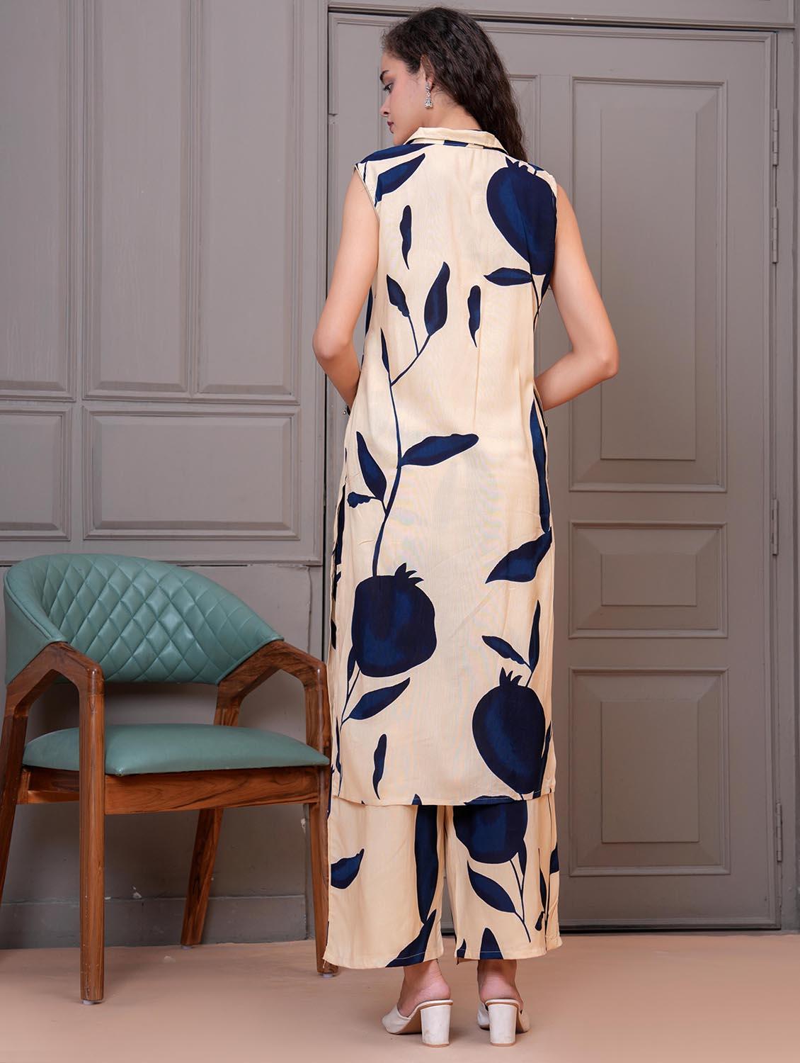 women printed sleeveless kurta and palazzo set - 21995171 - Standard Image - 4