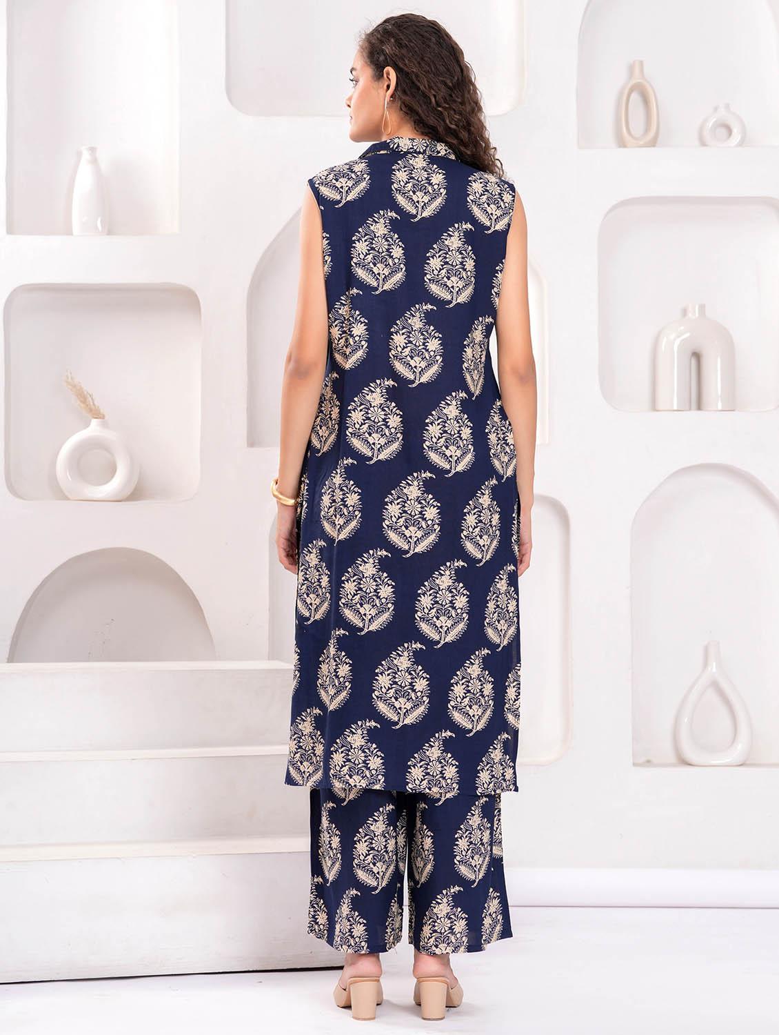 women printed sleeveless kurta and palazzo set - 21995172 - Standard Image - 4