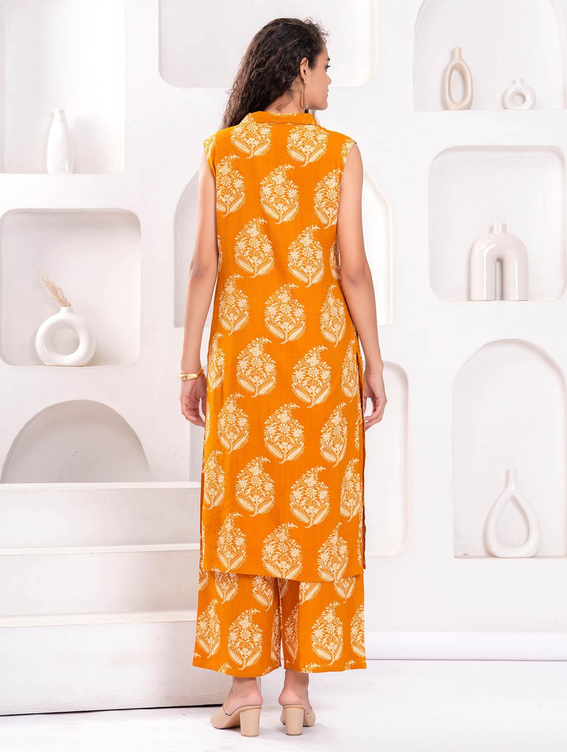women printed sleeveless kurta and palazzo set - 21995173 - Standard Image - 4