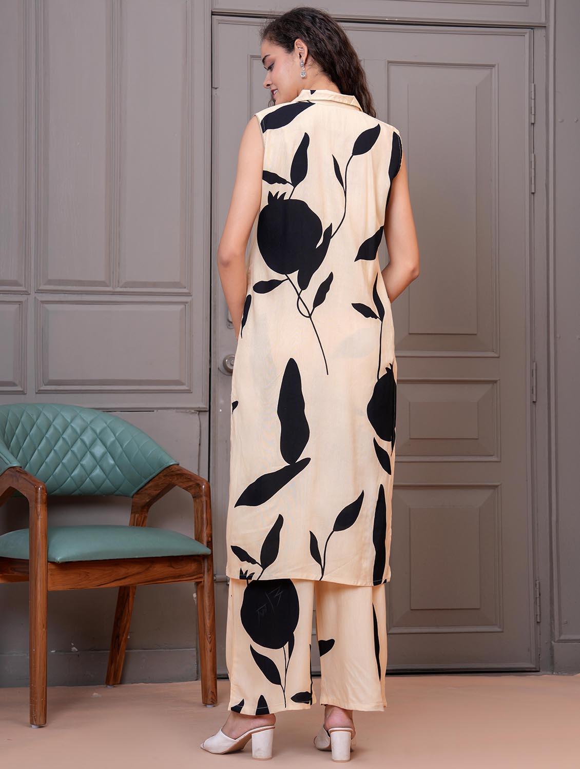 women printed sleeveless kurta and palazzo set - 21995174 - Standard Image - 4