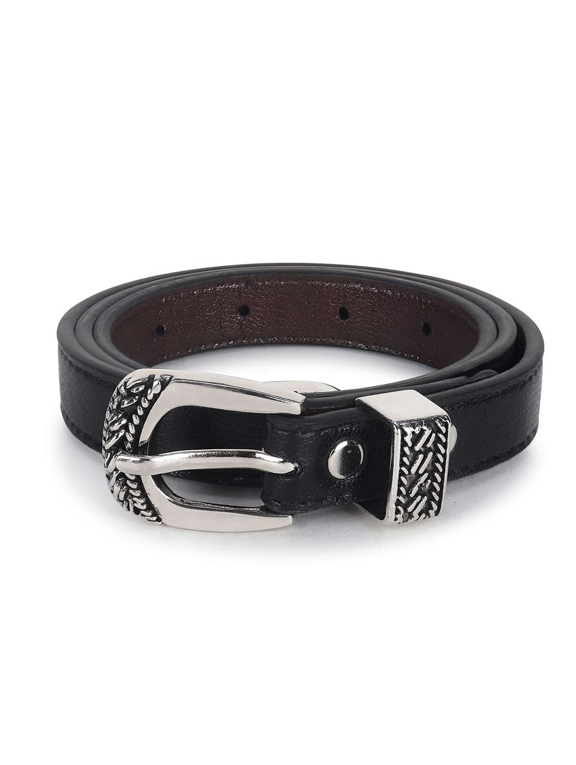 women leather black plain buckle belt - 21995235 - Standard Image - 1