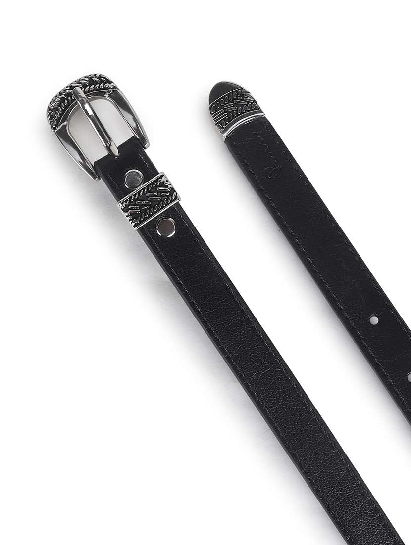 women leather black plain buckle belt - 21995235 - Standard Image - 4