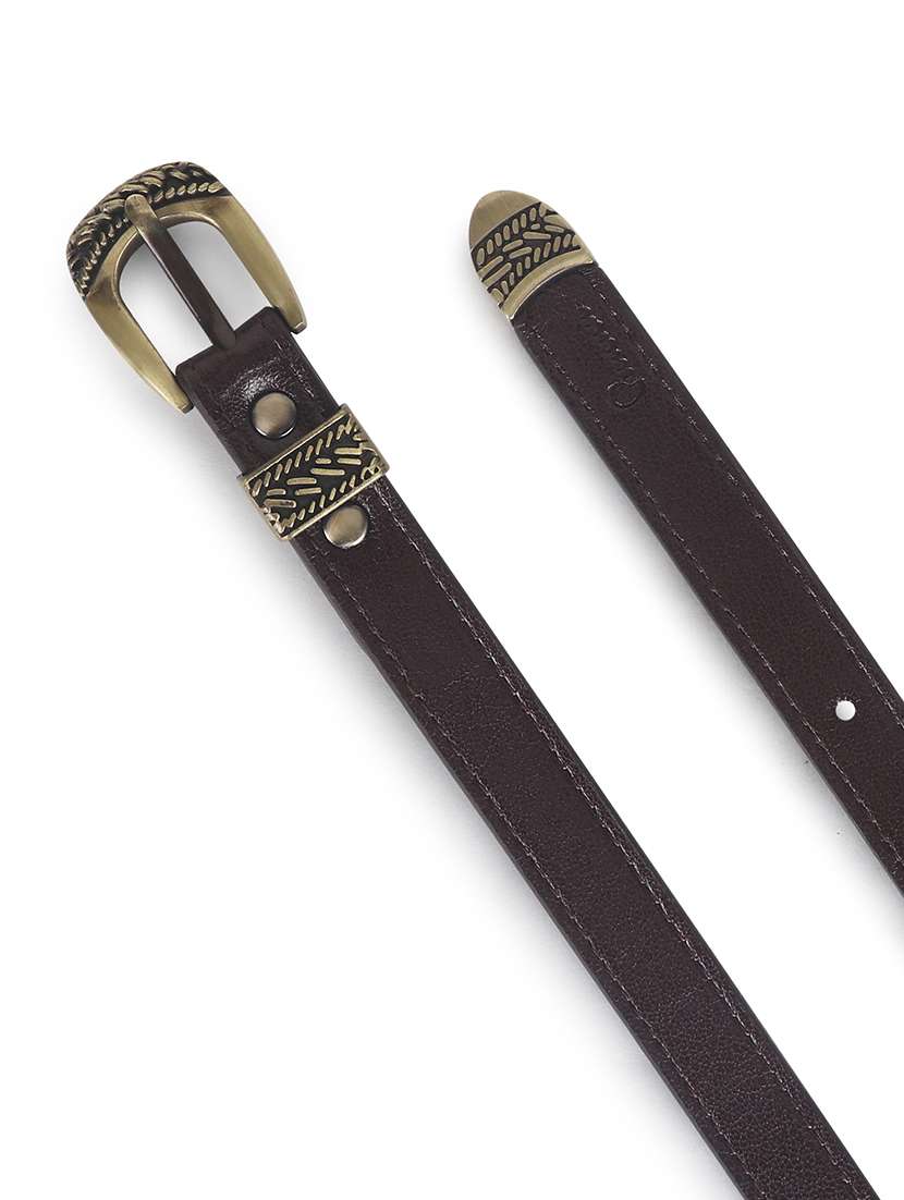 women leather brown plain buckle belt - 21995236 - Standard Image - 4