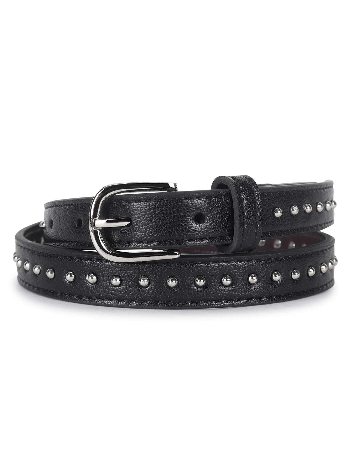 women's black studded leather belt
