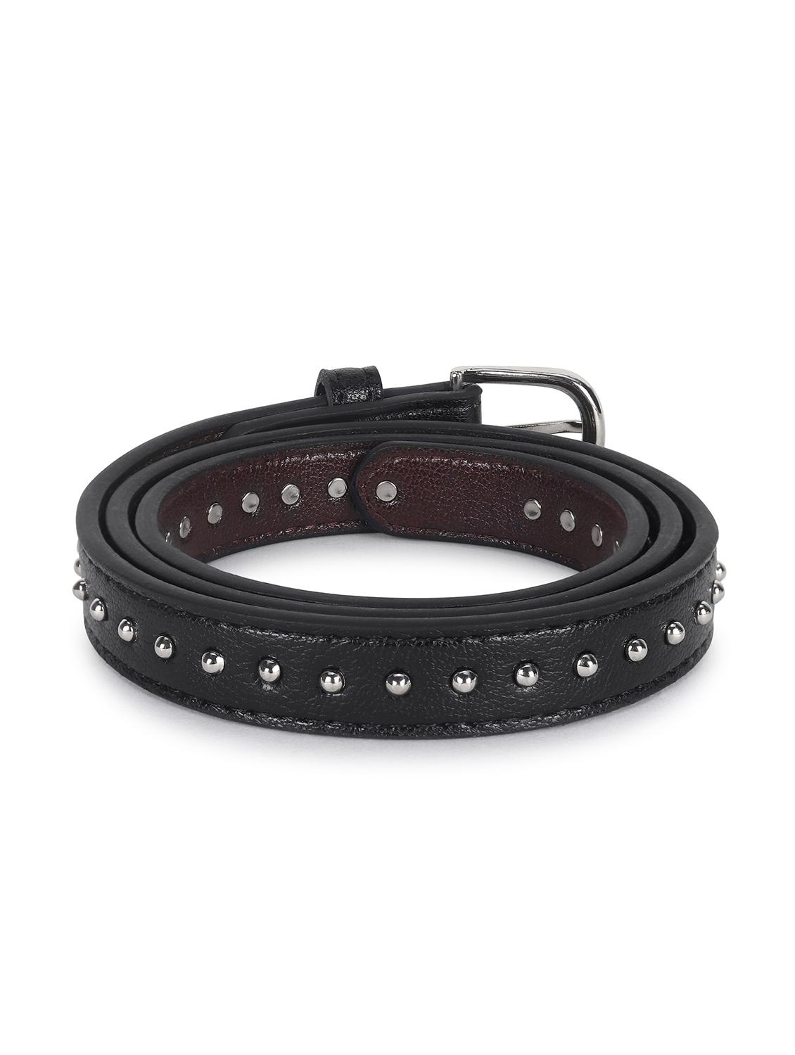 women's black studded leather belt - 21995240 - Standard Image - 1