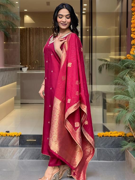 women embroidered kurta and pant with dupatta - 21995254 - Standard Image - 4