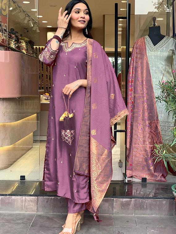 women embroidered kurta and pant with dupatta  - 21995255 -  Standard Image - 1