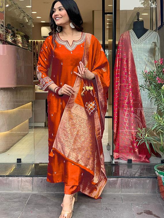 women embroidered kurta and pant with dupatta  - 21995256 -  Standard Image - 1