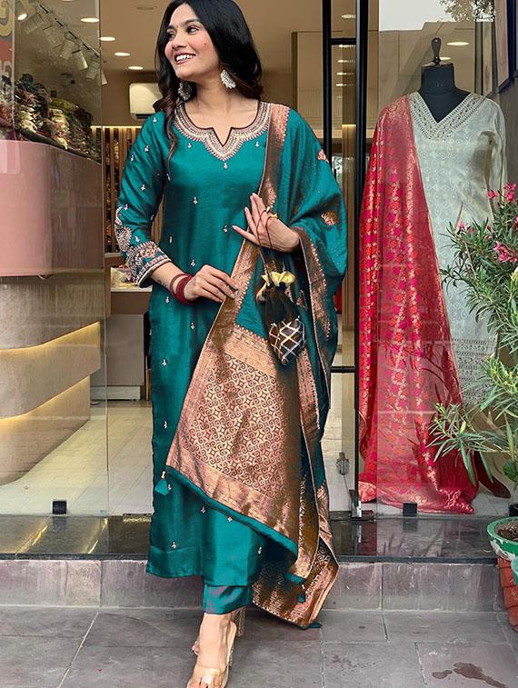 women embroidered kurta and pant with dupatta  - 21995259 -  Standard Image - 1