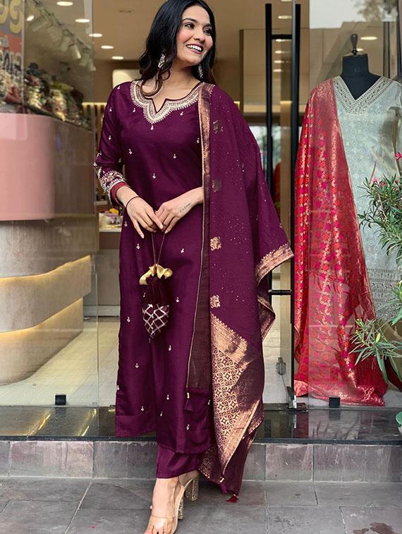 women embroidered kurta and pant with dupatta  - 21995260 -  Standard Image - 1