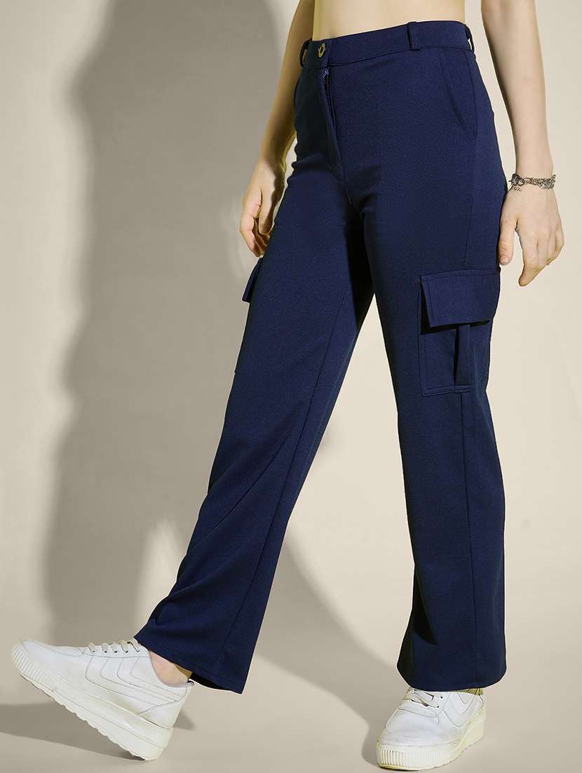 women navy blue solid high rise cargo - 21995383 - Standard Image - 1
