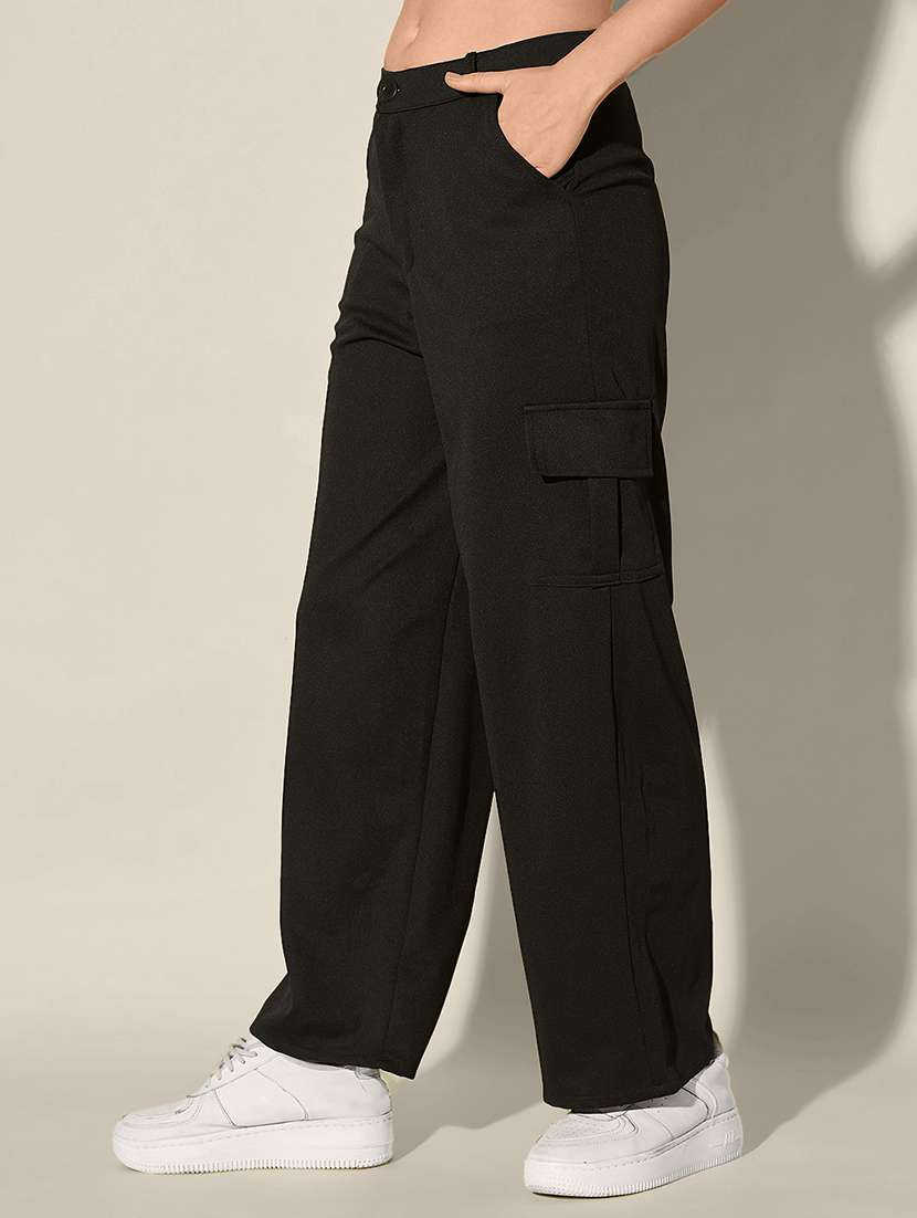 men black solid mid rise cargo - 21995384 -  Standard Image - 1