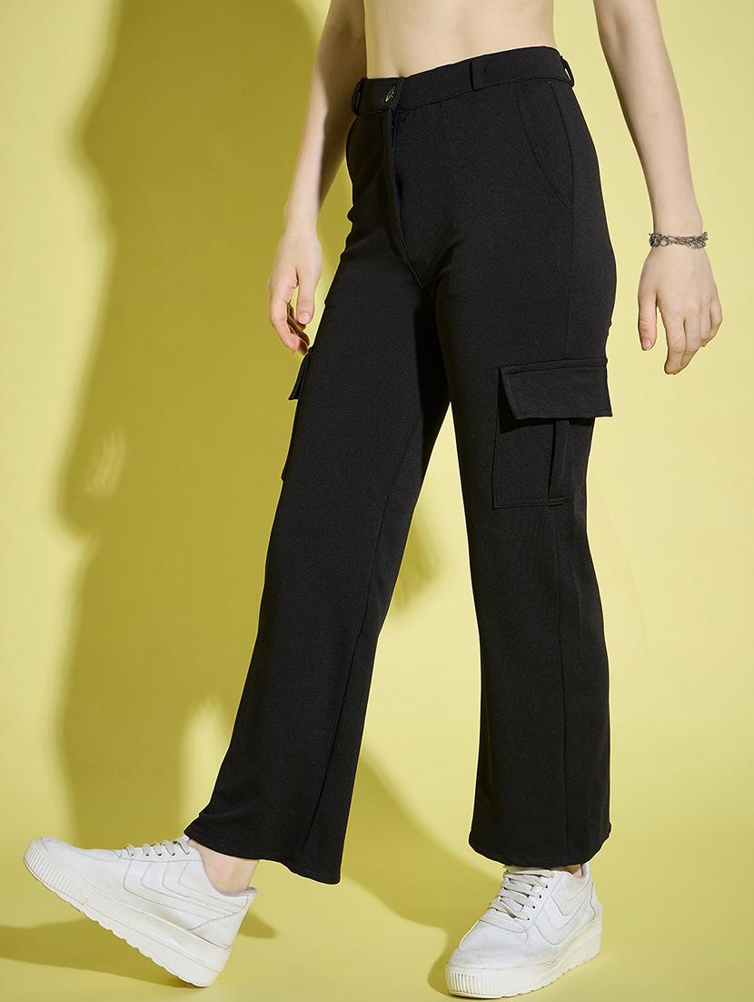 women black solid high rise cargo - 21995798 - Standard Image - 1