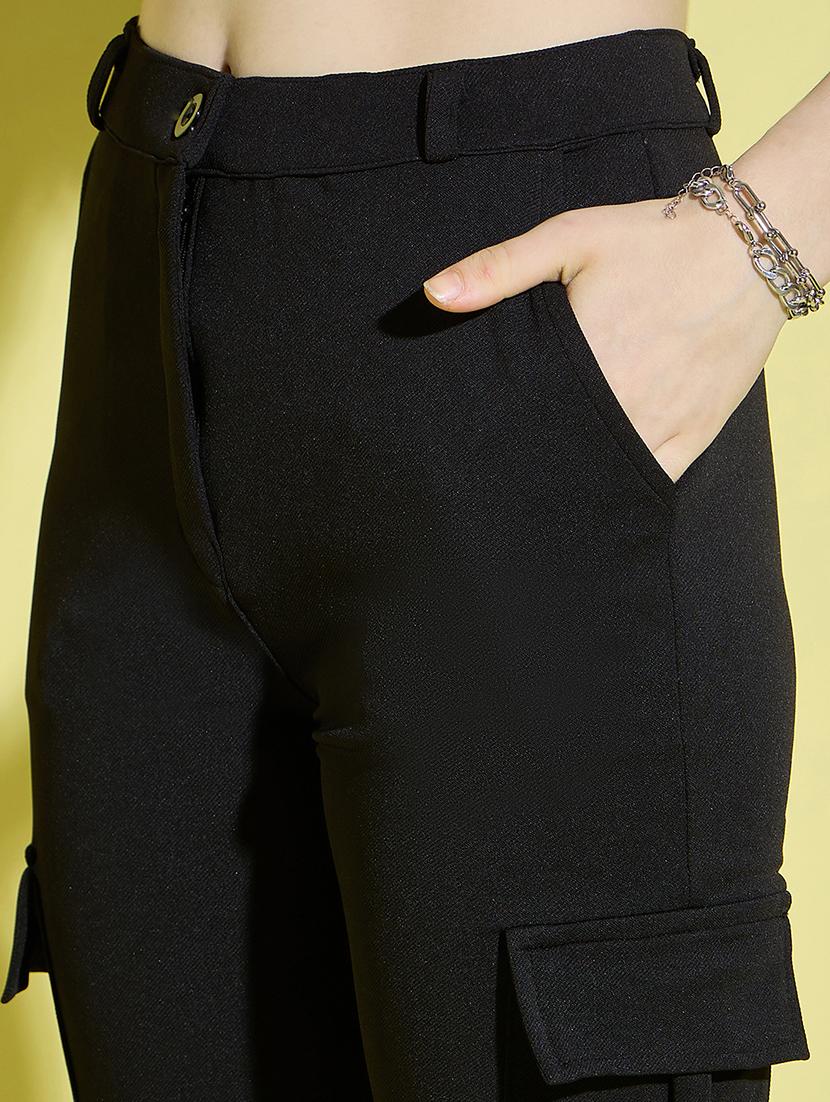 women black solid high rise cargo - 21995798 - Standard Image - 4