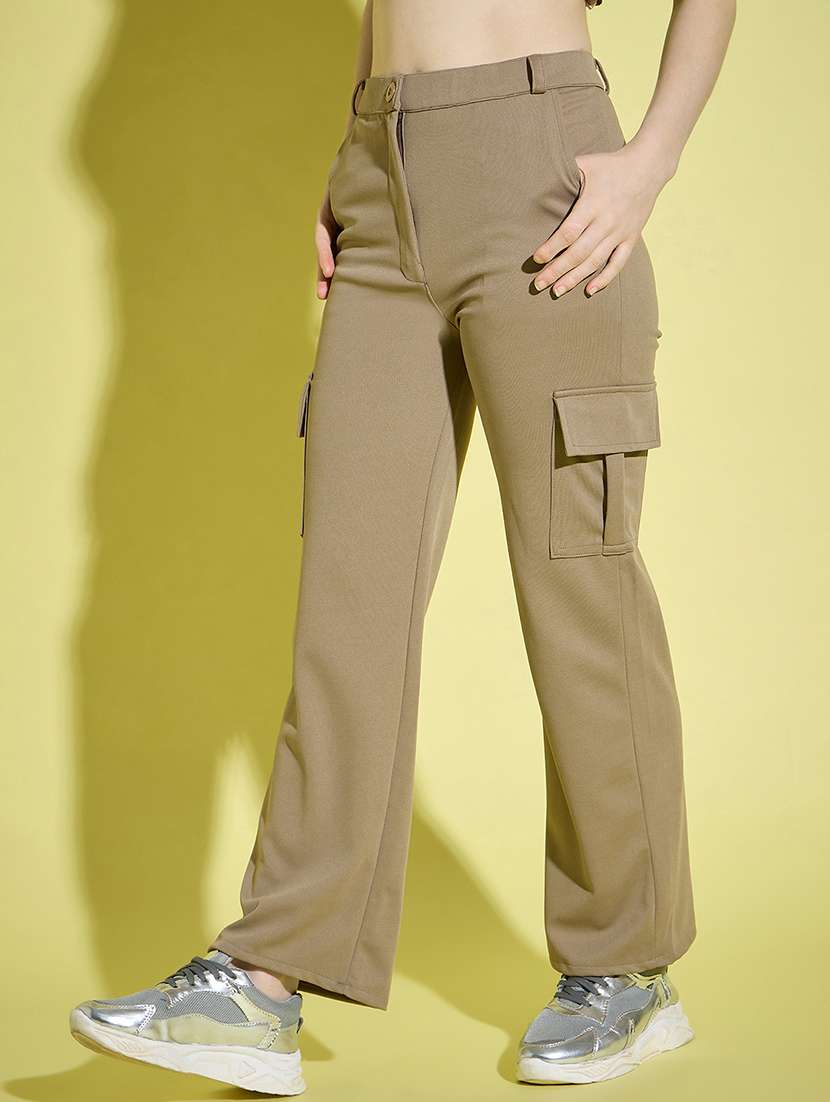 women beige solid high rise cargo - 21995799 -  Standard Image - 1