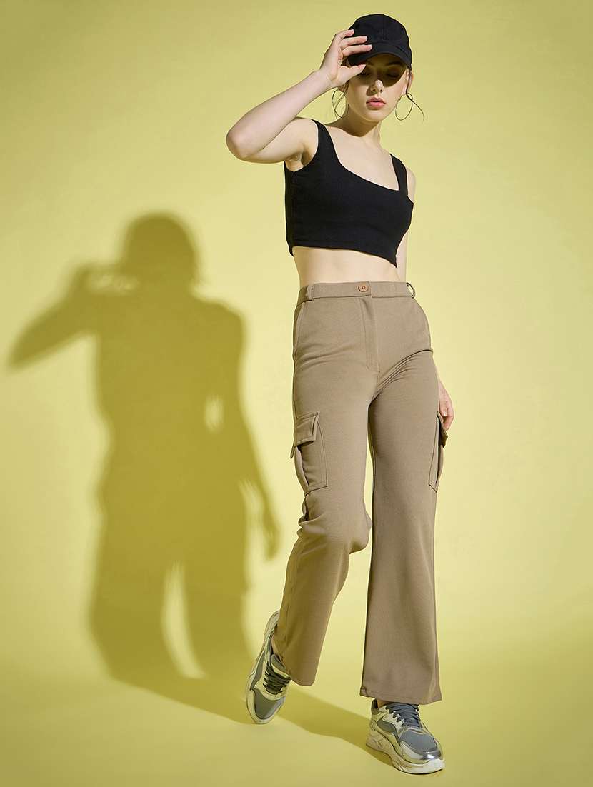 women beige solid high rise cargo - 21995799 - Standard Image - 4
