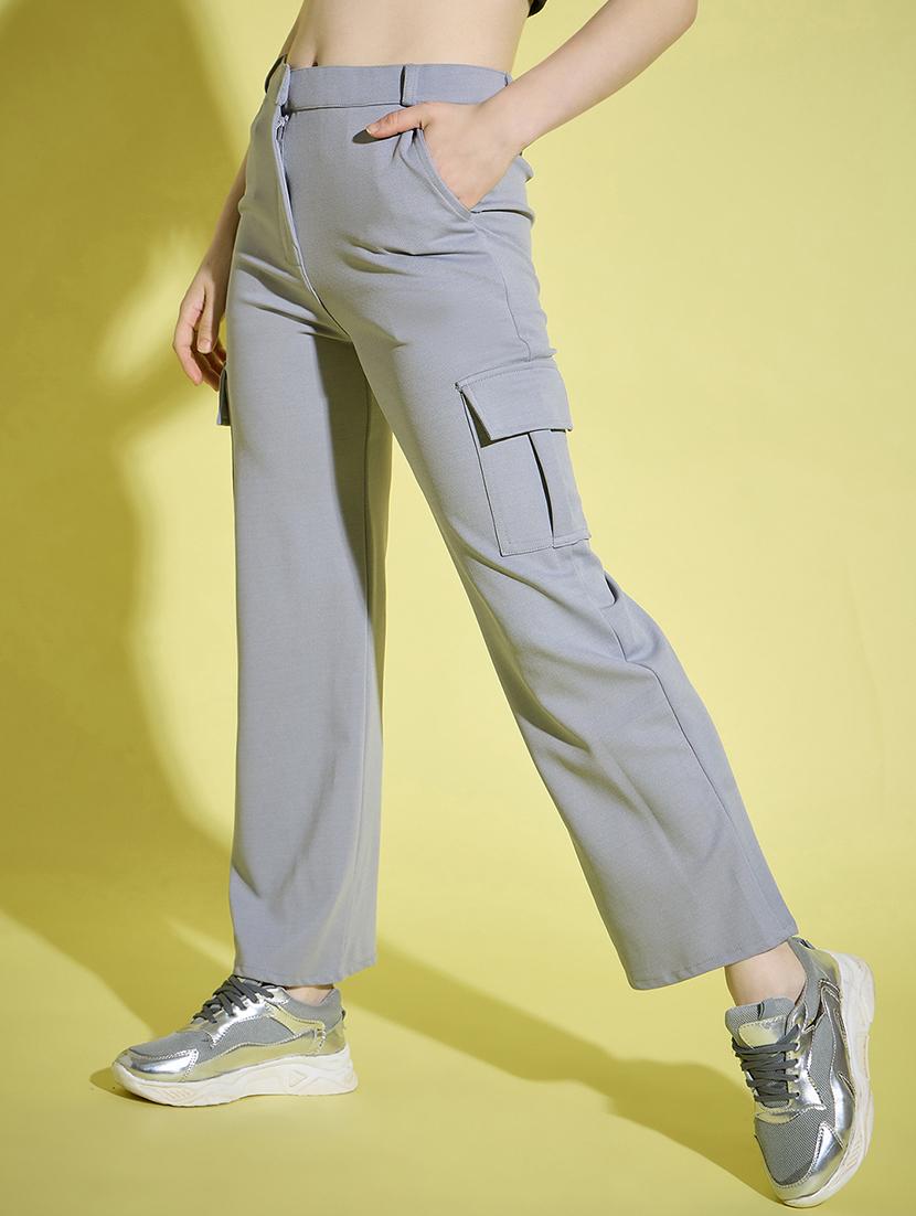 women grey solid high rise cargo - 21995801 - Standard Image - 1