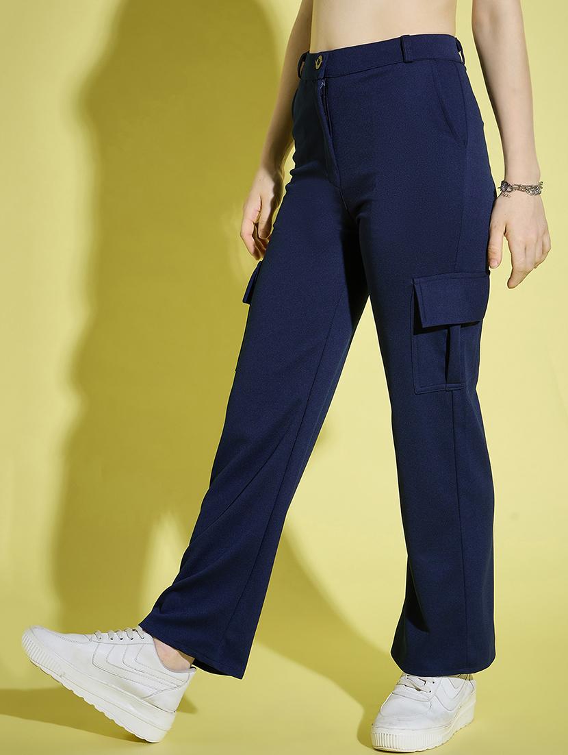 women navy blue solid high rise cargo - 21995802 -  Standard Image - 1