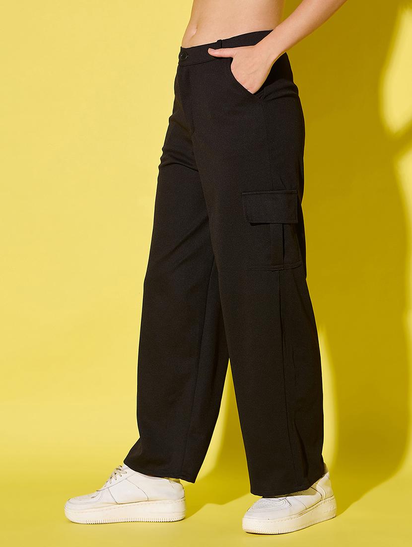 women black solid mid rise cargo - 21995803 - Standard Image - 1