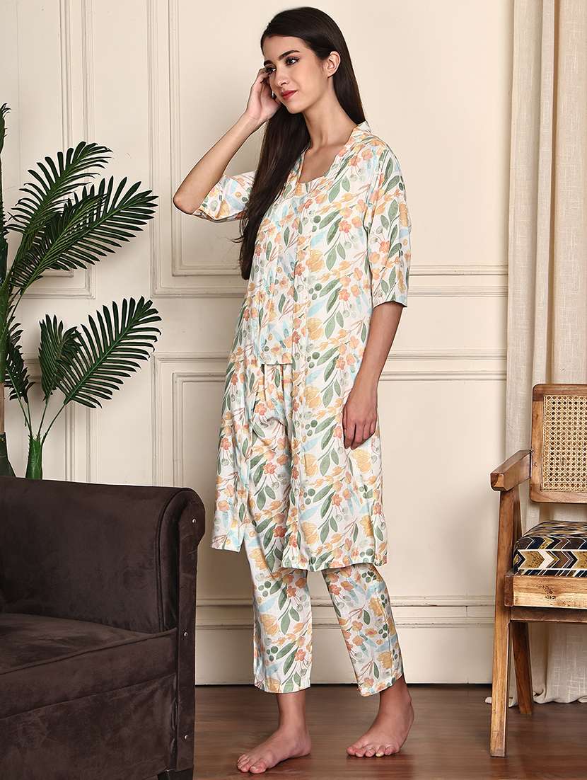 women printed nightwear pyjama set with shrug - 21995902 -  Standard Image - 1