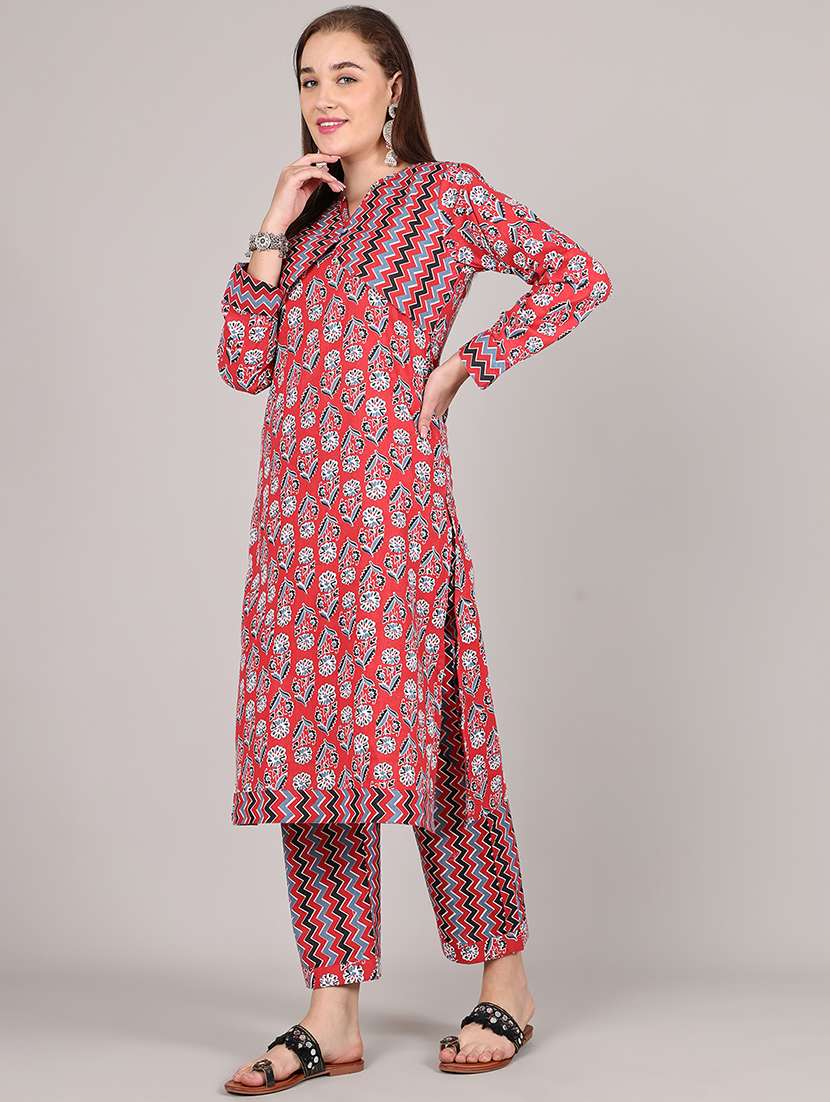 women floral three quarter sleeve kurta pant set - 21995920 -  Standard Image - 1
