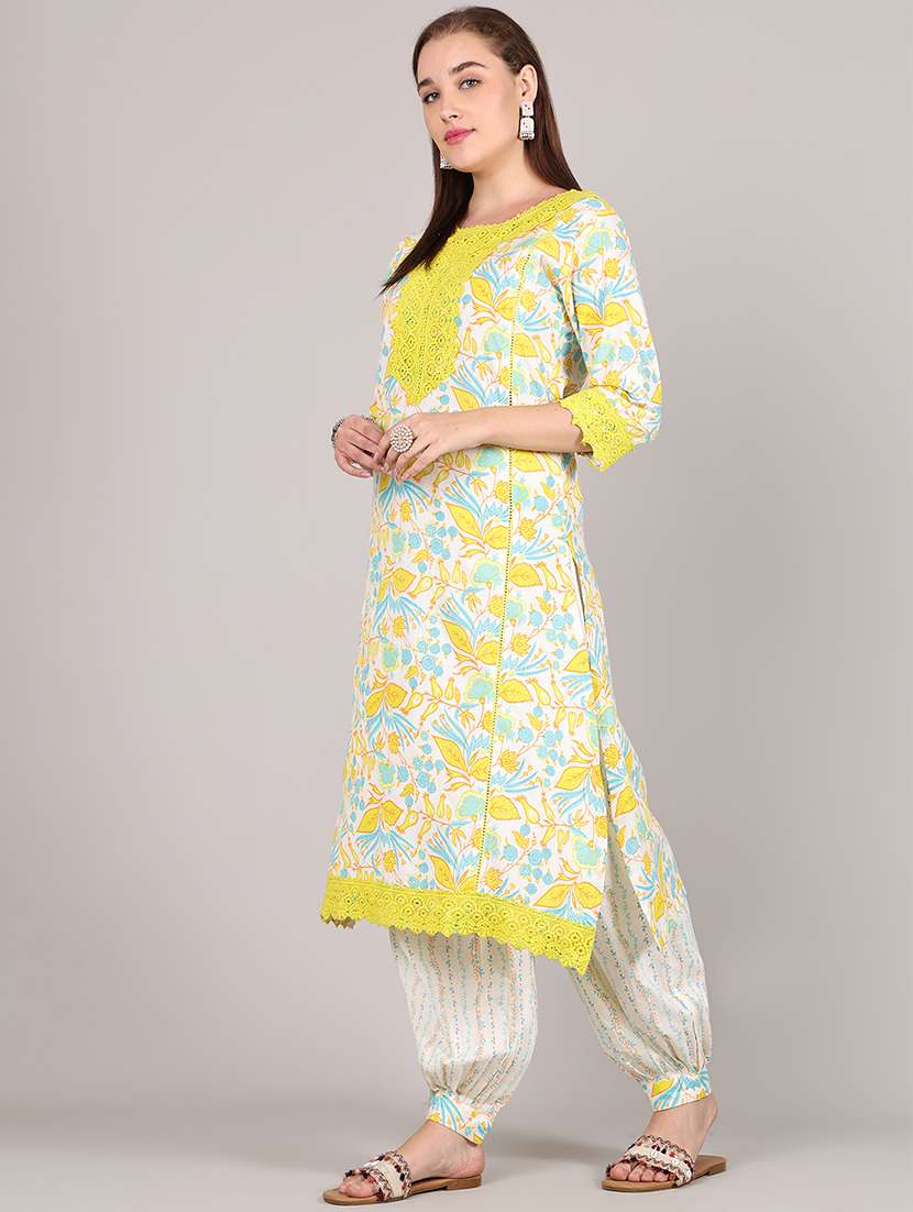 women floral three quarter sleeve kurta salwar set - 21995921 -  Standard Image - 1
