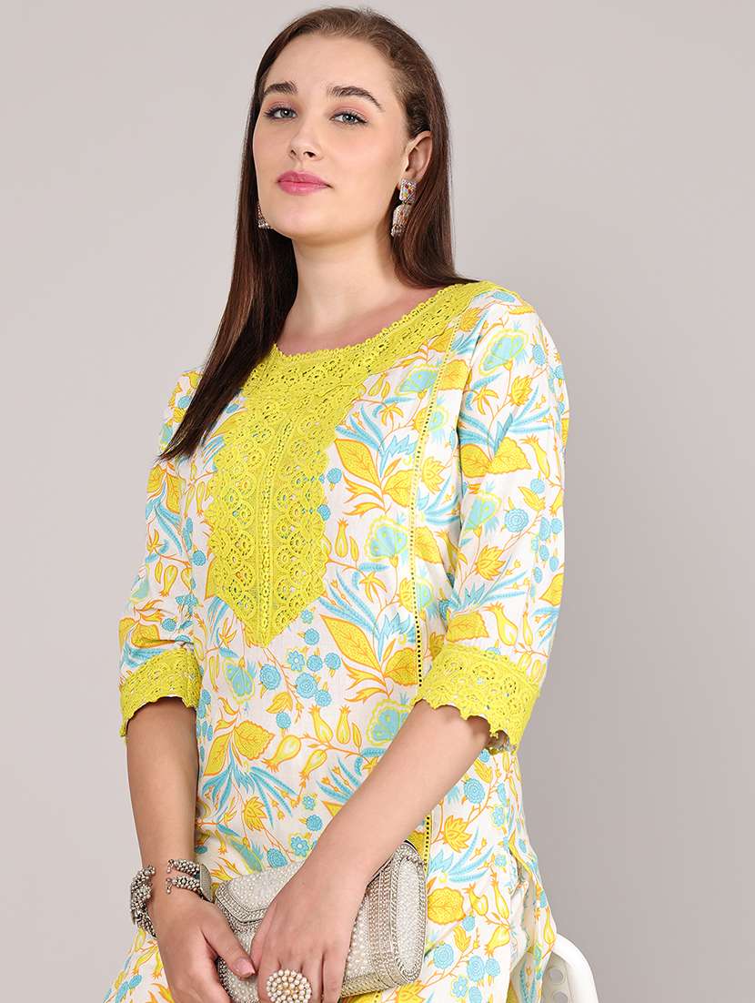 women floral three quarter sleeve kurta salwar set - 21995921 -  Standard Image - 4